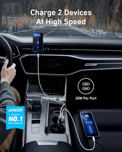 Anker 40W 2-Port PowerIQ 3.0 USB C Fast Charging Car Charger