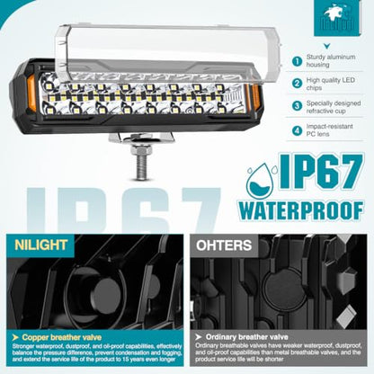 Nilight 6 Inch LED Light Bar 2PCS 50W Spot Flood Combo Lamps - color: 50W Led Pod 2Pcs White + Wire