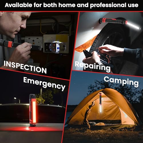 Rechargeable Work Light 2500mAh Magnetic LED Work Light Flashlight Mechanic Light Tool for Men Him, Foldable Lamp with Hook for Car Repair Emergency BBQ Grill (2 Pack) - style: 600 Lumens + 600 Lumens
