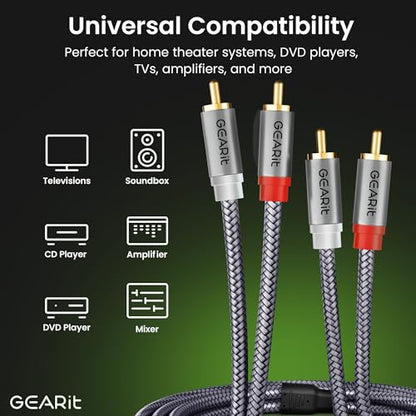 GEARit RCA Cables 1ft OFC, RCA Cables Car Audio with Dual Shielding & Gold-Plated Connectors, RCA Cable for Subwoofer Cable, Hi-Fi System, Amplifier, Active Speakers, Gaming Consoles - size: 1 Feet