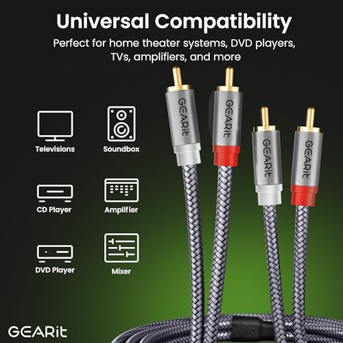 GEARit RCA Cables 25 ft, RCA Cables Car Audio with Dual Shielding & Gold-Plated Connectors, RCA Cable for Subwoofer Cable, Hi-Fi System, Amplifier, Active Speakers, Gaming Consoles - size: 25 Feet