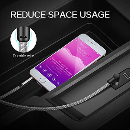 90-Degree Right Angle Aux Cord 30ft, 3.5mm Audio Cable Nylon Braided, Hi-Fi Stereo Sound for Car Stereo, Headphones, Speakers, Desktop Gaming - No Bulk, No Strain - size: 30ft