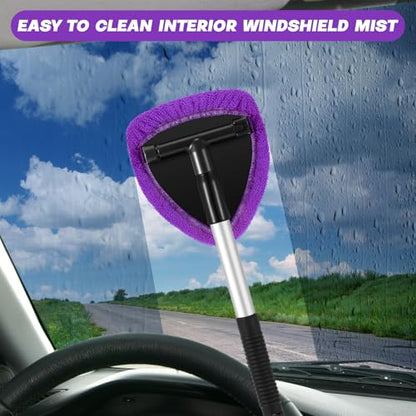 Baderke 10 Pcs Windshield Cleaner Tool Car Window Cleaning Supplies with Extendable Handle Include 6 Washable Microfiber Bonnets 2 Empty 60ml Spray Bottle Glass Wiper Kit(Purple) - color: Purple