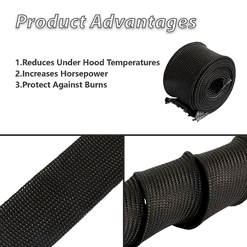 Fiberglass Heat Shield Sleeve Adjustable Hose Heat Spark Plug Wire High Temp(5 Feet-0.75''Inch/20MM) For Exhaust Insulation Thermal Wrap Roll Car Brake Line Cable Protection Tape Black - size: 3/4''X 5'
