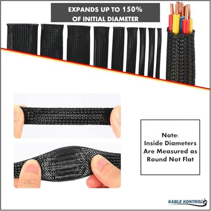 Kable Kontrol Cable Sleeve Expandable Nylon Braided Sleeving - 1/8” Inch – 1000’ Feet – Automotive Wire Loom, Cable Wrap, Cord Protector from Pets, Cable Management - Black - size: 0.125" - 1000' Feet