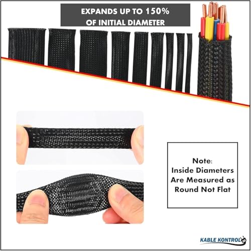 Kable Kontrol Cable Sleeve Expandable Nylon Braided Sleeving - 1/8” Inch – 500’ Feet – Automotive Wire Loom, Cable Wrap, Cord Protector from Pets, Cable Management - Black - size: 0.125" - 500' Feet