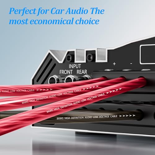 8 Gauge Wire Kit (10FT Each, Red/Black), Primary Automotive Wire, Battery Cable, Amp Wiring Kit, Car Audio Amplifier Power & Ground Cable, Car Fuse, 8AWG CCA, with 20 Heat Shrink Wrap, 20 Lugs - size: 10FT