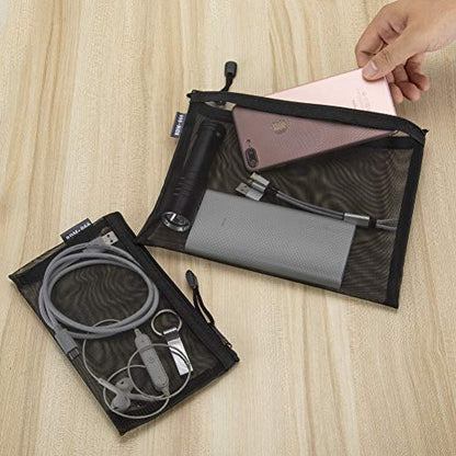 HRX Package 6pcs Mesh Makeup Bags for Travel, 2 Sizes A5 A6 (Black) - color: Black, size: A5, A6