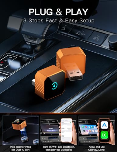 2026 Upgraded Wireless CarPlay Adapter for iPhone＆Android, Car Play Mini Wired to Wireless Adapter for CarPlay ＆Android Auto 2 in 1 Plug and Play Stable Connection