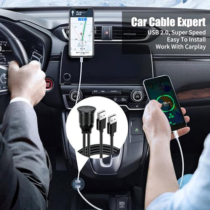 Dual Port USB A 2.0 Male to USB C 2.0 Female Extension Cable,Flush Mount Waterproof Panel Cable for Car,Truck,Boat,Motorcycle Dashboard 3.3ft - style: Dual USB A-C 2.0