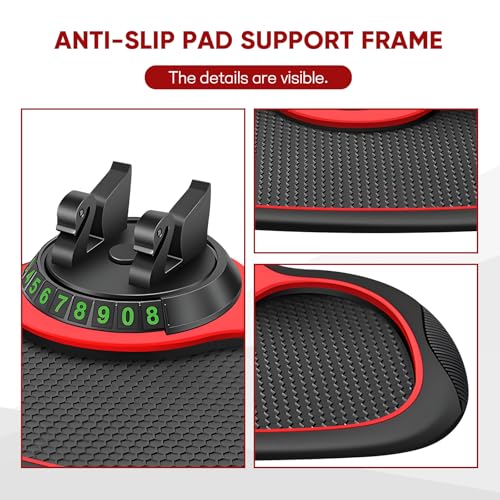 Wuyaoyao Multifunction Car Anti-Slip Mat Auto Phone Holder, PVC Car Dashboard Non-Slip Pad Phone Mount with Temporary Parking Number, Automotive Sticky Dash Pad for Phones, Keys, Gadgets (Black+Red) - color: Black+Red