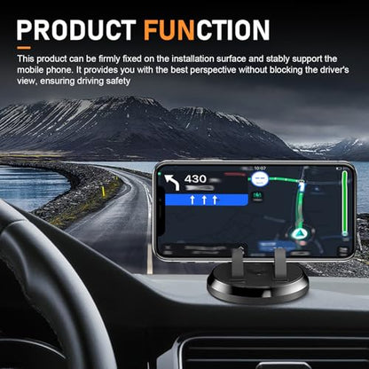 Car Dashboard Phone Holder, 360-degree Center Console Desktop Mount, Anti-slip Navigation Holder, Washable Reusable Base for Most Phone and GPS Device (Black) - color: Black