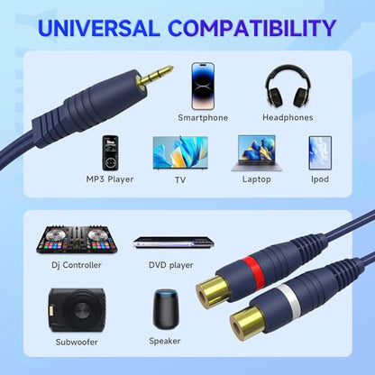 RCA to AUX Adapter, 3.5mm to RCA Y Cable 1 Male to 2 Female Jack Stereo Y Adapter Auxiliary Cord for Subwoofer, Speaker, AMP, Turntable, Receiver, Home Theater(3.5mm Audio Cable, 2Pack) - size: 3.5 Male to 2 Female