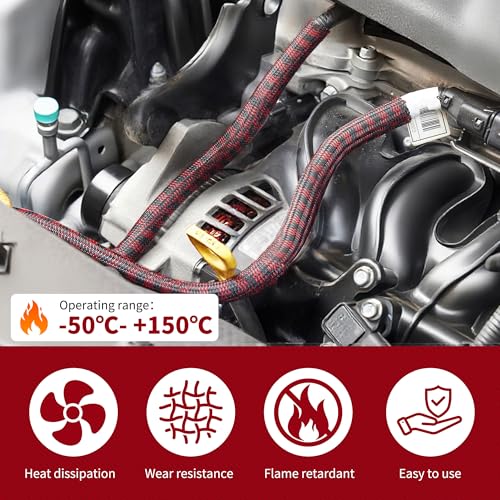 Cable Sleeve Self-Wrapping Wire Loom, Black Red,1 Inch x 50FT - color: Black red, size: 1"-50ft