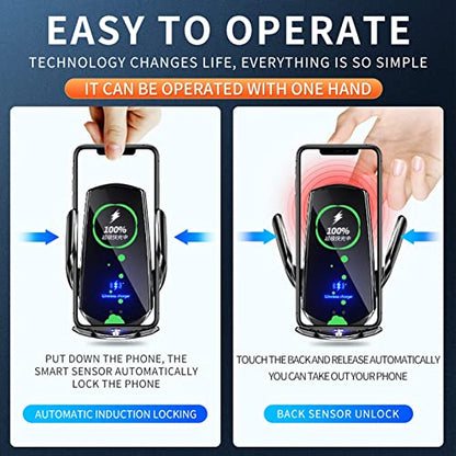 Wireless Car Charger Automotive Electric Induction 15W Wireless Charger Car Vent Mount Bracket Fast Charging Auto-Clamping Car Phone Holder Mount Air Vent Phone Holder Black… - color: Black