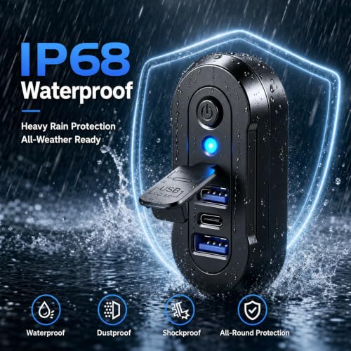 72W 12V RV USB Outlet 3 Port Wall Mount Quick Car Charger Waterproof - color: Dark Black, size: 1P