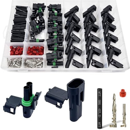 18-14 AWG 2 Pin Connector Waterproof Weather Pack Connectors Kit, 15 Set - size: 18-14AWG 15Set