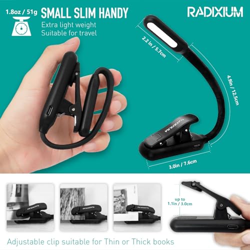 Rechargeable Book Light for Reading - 9LED Eye-Caring Clip Light w/ 9 Color Temp, Stepless Dimming, 50H Battery, USB-C, Ultra Slim - Gift for Book Lovers (Black) - color: Black