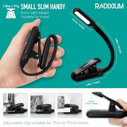 Rechargeable Book Light for Reading - 9LED Eye-Caring Clip Light w/ 9 Color Temp, Stepless Dimming, 50H Battery, USB-C, Ultra Slim - Gift for Book Lovers (Black) - color: Black