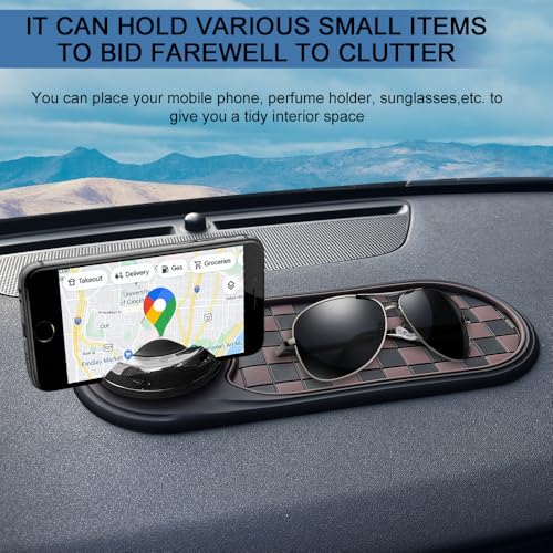 Multifunction Car Anti-Slip Mat, Car Anti Slip Mat Phone Holder, Dashboard Mobile Phone Holder with Temporary Parking Number, Rotatable Dashboard Mat for Sunglasses Keys Gadgets (Brown+Black) - color: Brown+Black