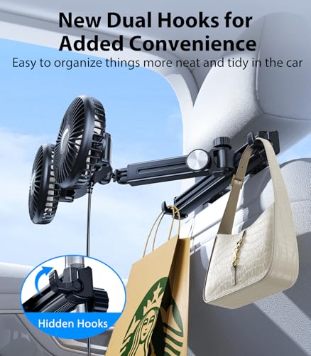 Long Arm Dual Head Car Cooling Fans for Back Seat for Kids, Usb 5V/ 12V /24V Car Backseat Headrest Fan for Baby Rear Facing, Car Seat Cooler That Blow Cold Air for Vehicles Sedan Suv Without Ac - style: USB Powered-Long Arm