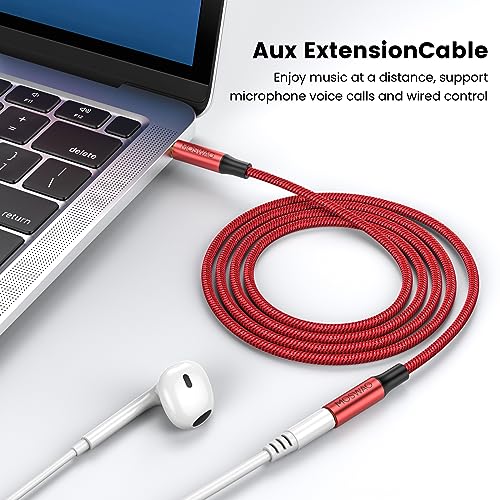 MOSWAG 13.12FT 3.5mm Male to Female Extension Cable with Microphone Stereo - color: Red, size: 13.12 ft