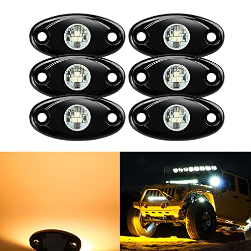 6 Pods LED Rock Lights, Ampper Waterproof LED Neon Underglow Light for Car Truck ATV UTV SUV Offroad Boat Underbody Glow Trail Rig Lamp (Yellow) - color: Yellow, size: 6 Pods