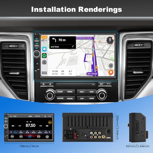 Double Din Car Stereo with Apple CarPlay and Android Auto, 7 Inch HD Touchscreen Car Radio, Bluetooth Car Audio Receivers, Backup Camera, Mirror Link, USB/AUX/TF/FM