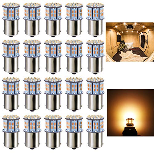 Antline 1156 1141 1003 7506 BA15S LED Bulbs Warm White/Yellow 20-Packs, Super Bright 3014 50-SMD LED Replacement for 12 Volt RV Camper Trailer Boat Trunk Interior Light Bulbs - color: Warm White
