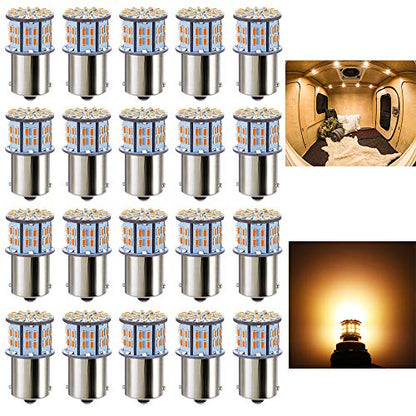 Antline 1156 1141 1003 7506 BA15S LED Bulbs Warm White/Yellow 20-Packs, Super Bright 3014 50-SMD LED Replacement for 12 Volt RV Camper Trailer Boat Trunk Interior Light Bulbs - color: Warm White
