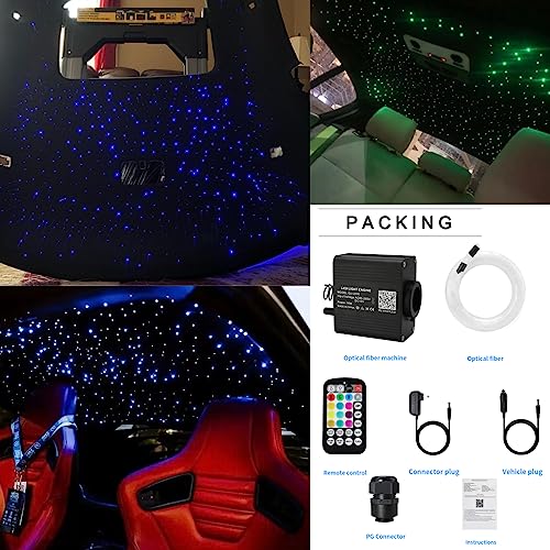 AZIMOM 16W Twinkle & Sound Activate 550pcs*0.03in*9.8ft Fiber Optic Starlight Headliner Kits for Car Home Star Ceiling Sky Decoration, APP& Remote Control Light Engine End Glow Fiber Strands - size: Standard+550pcs*0.03in*9.8ft