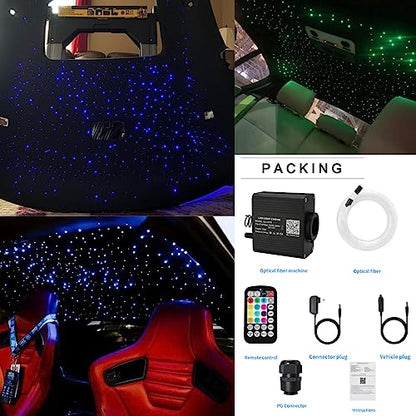 AZIMOM 16W Twinkle & Sound Activate 450pcs*0.03in*9.8ft Fiber Optic Starlight Headliner Kits for Car Home Star Ceiling Sky Decoration, APP& Remote Control Light Engine End Glow Fiber Strands - size: Standard+450pcs*0.03in*9.8ft