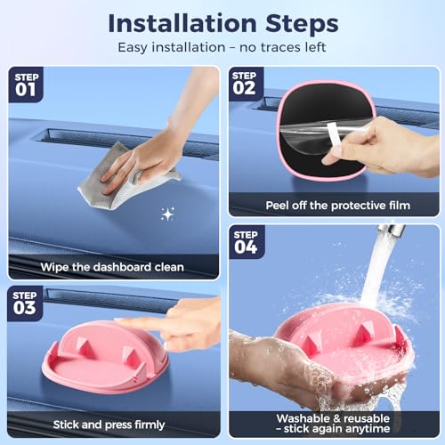 Loncaster Car Phone Holder, Car Phone Mount Silicone Car Pad Mat for Various Dashboards, Slip Free Phone Stand Compatible with iPhone, Samsung, Pink - color: Pink-1pack