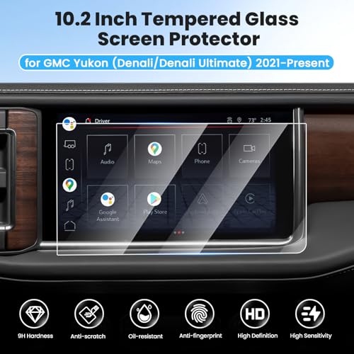 Canvcle Screen Protector for 2021-2024 GMC Yukon (Denali/Denali Ultimate), 10.2 Inch Touch Screen Protector Tempered Glass Navigation Display Screen Cover Infotainment Protective Film - size: 2021-2024 GMC Yukon Denali 10.2 Inch