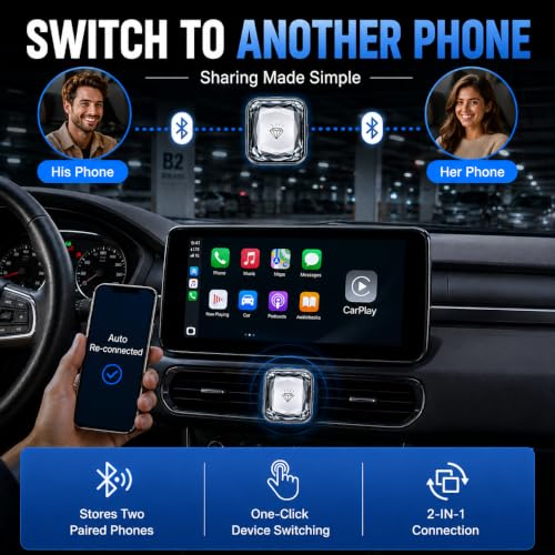 Wireless CarPlay Adapter for Factory Wired CarPlay Cars, Wireless Android Auto Adapter, Plug and Play, Fast Auto Reconnect, Bluetooth 5.0, 5GHz WiFi