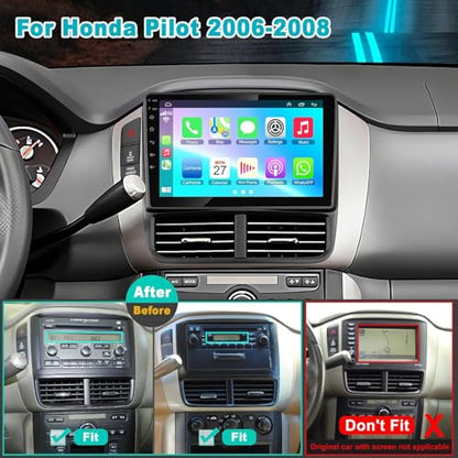 4+64G Android 13 Car Radio for Honda Pilot 2006 2007 2008,9" Touchscreen Stereo Support Wireless Carplay&Android Auto,Built-in GPS Navigation/WiFi/Steering Wheel Control/Bluetooth/Reverse Camera/HiFi
