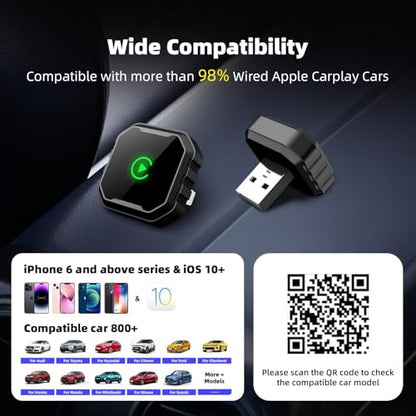 Wireless CarPlay Adapter for iPhone, Mini USB Design for Cars with Wired CarPlay, Fast Connection,5.8GHz WiFi,No Delay, Compatible with iOS 10+ & iPhone 6+