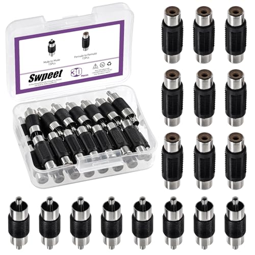 Swpeet 15Pcs Nickel Plated RCA Female to Female Coupler and 15Pcs RCA Male to Male Coupler Kit, RCA Audio Video Adapter, RCA Cable Extension Connector, RCA Adapter for Speaker, RCA Cable, Amplifier