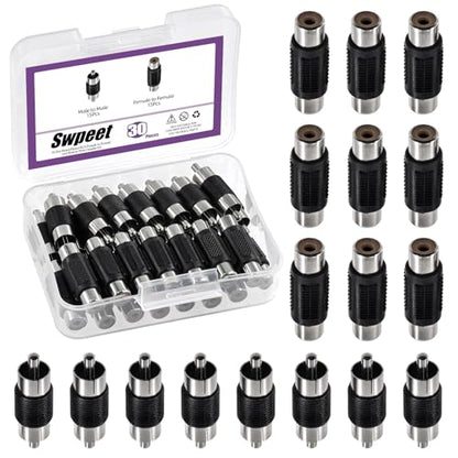 Swpeet 15Pcs Nickel Plated RCA Female to Female Coupler and 15Pcs RCA Male to Male Coupler Kit, RCA Audio Video Adapter, RCA Cable Extension Connector, RCA Adapter for Speaker, RCA Cable, Amplifier