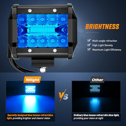 Nilight 4 inch LED Light Pod Blue Triple Row 2PCS 60W Flood Spot Combo Driving Fog Fishing Hunting Emergency Safety Signal Deck Trailer Lighting for UTV Pick-up Van Boat Tractor - color: Blue Led Pods