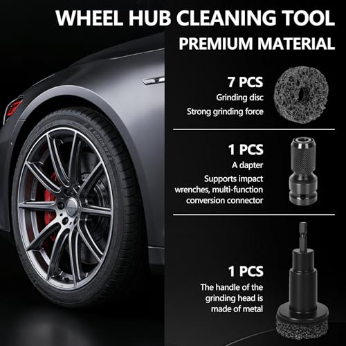 Wheel Hub Cleaning Tool, Hub Resurfacing Kit, Brakewheel Stud Cleaner With 7 Pads, Used For Quickly Removing Rust From Studs And Brake Discs, Supports Electric Drills And 1/2-Inch Impact Wrenches
