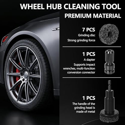 Wheel Hub Cleaning Tool, Hub Resurfacing Kit, Brakewheel Stud Cleaner With 7 Pads, Used For Quickly Removing Rust From Studs And Brake Discs, Supports Electric Drills And 1/2-Inch Impact Wrenches