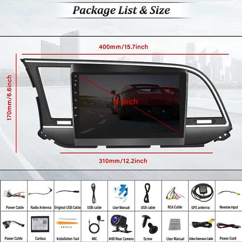 [2+64G] Android 15 Car Radio Stereo for Hyundai Elantra 2016-2018, 9 Inch Touch Screen IPS Car Radio with Wireless Carplay&Android Auto,GPS,WiFi,Bluetooth,FM/RDS,SWC, AUX-in,EQ,WiFi+Free Backup Camera - color: For Hyundai Elantra 2016-2018