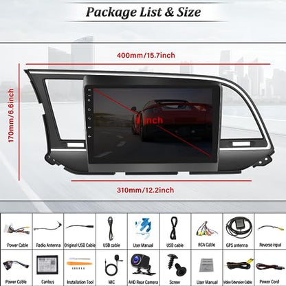 [2+64G] Android 15 Car Radio Stereo for Hyundai Elantra 2016-2018, 9 Inch Touch Screen IPS Car Radio with Wireless Carplay&Android Auto,GPS,WiFi,Bluetooth,FM/RDS,SWC, AUX-in,EQ,WiFi+Free Backup Camera - color: For Hyundai Elantra 2016-2018