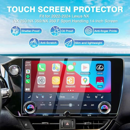 Karltys Upgrade 2 Pack 2026 2025-2022 Lexus NX Screen Protector 14 Inch [No Glare & Fingerprint] for Models NX250 NX350 NX350H NX450h+ Touchscreen Tempered Glass Lexus NX Accessories Screen Cover - size: 2022-2025 Lexus NX 14-Inch