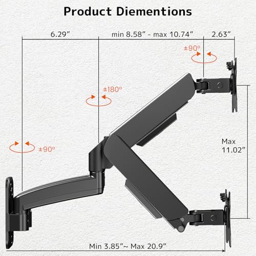 Dual Monitor Wall Mount for 17-32 inch Flat/Curved Computer Screens - size: 17 - 32 Inch, style: Dual Arms