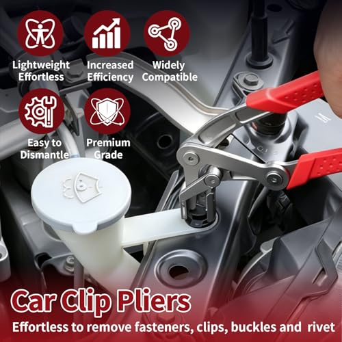 Car Clip Pliers, Auto Fastener Clip Removal Pliers, Panel Clip Removal Tool with 2Pcs Stainless Steel Fastener Remover for Removing Automotive Plastic Clips Trim Bumpers - color: Red