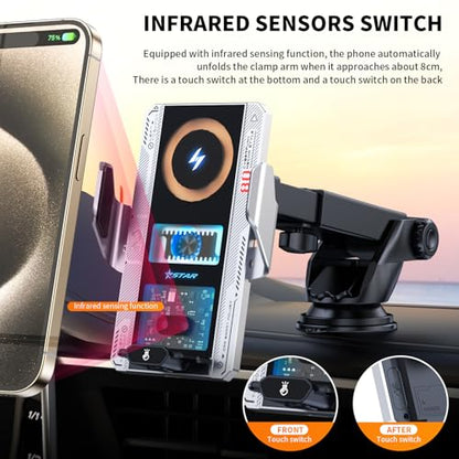 Wireless Car Charger with Phone Holder Mount 15W Fast Car Charger Auto Clamping Phone Holders for You Car Windshield Dashboard Air Vent Accessories for iPhone 13 Pro Max15141211Samsung Galaxy Googl