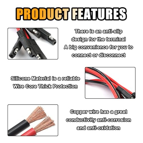 GLSOWEE 5PCS 10 Gauge 2 Pin Quick Disconnect Polarized Wire Harness, 12 Inch SAE Connector Bullet Lead Cable, Automotive Heavy Duty Extension Cable for Car Motorcycle Boat Tractor (10 AWG) - style: 10 Gauge