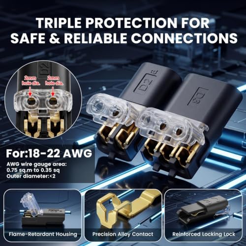 60Pcs Quick Connect Wire Connectors Kit, 50x 2-Pin & 10x 3-Pin Double Wire Plug in Connectors with Locking Buckle, Wire Connectors Push-in for LED Strip Lights, Automotive (Storage Box)